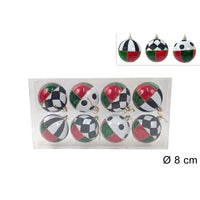 PALLE 8CM 8PEZZI ASSORTITI ROSSO/VERDE CON DECORO SCACCHI IN BOX PVC