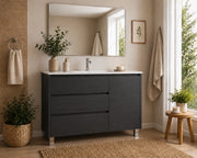 Mobile Bagno VOLUM Già Montato 3 cassetti e porta, lavabo e specchio Grafite 100x40 cm