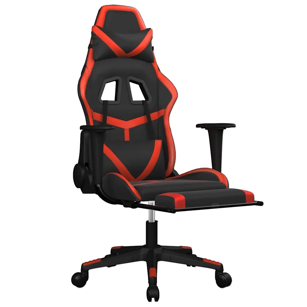 Sedia da Gaming | Sedia da e-sports Massaggio Poggiapiedi Nero e Rosso Similpelle
