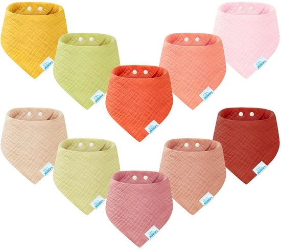 Set di 10 assorbenti per bambini, con forma triangolare, superassorbenti, 100% cotone, con cinturino e 4 bottoni regolabili