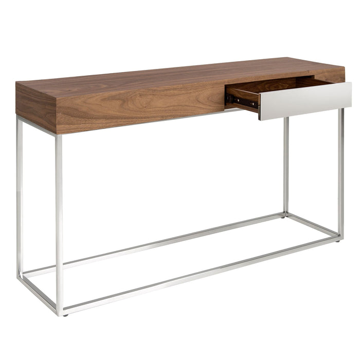 Consolle rettangolare in noce e acciaio cromato
