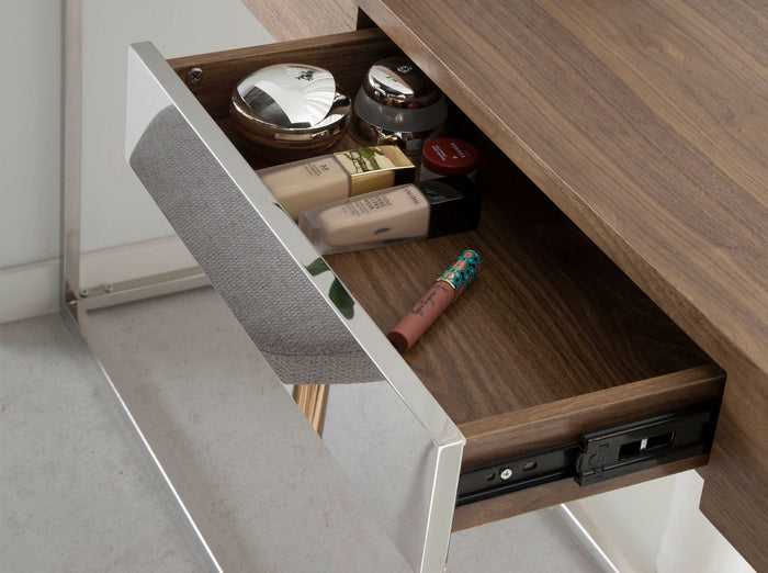 Consolle rettangolare in noce e acciaio cromato