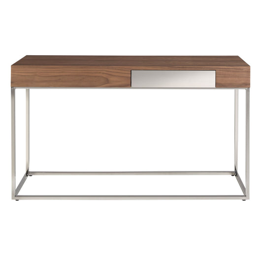 Consolle rettangolare in noce e acciaio cromato