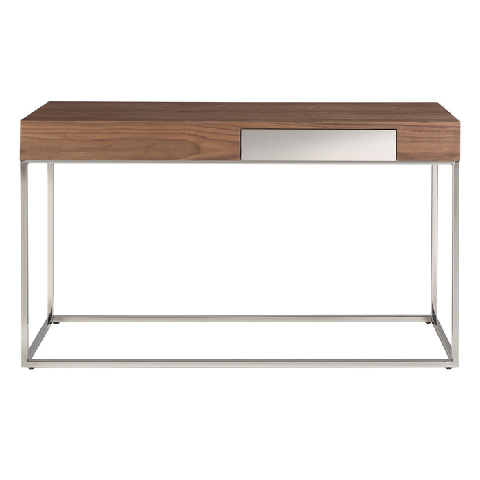 Consolle rettangolare in noce e acciaio cromato