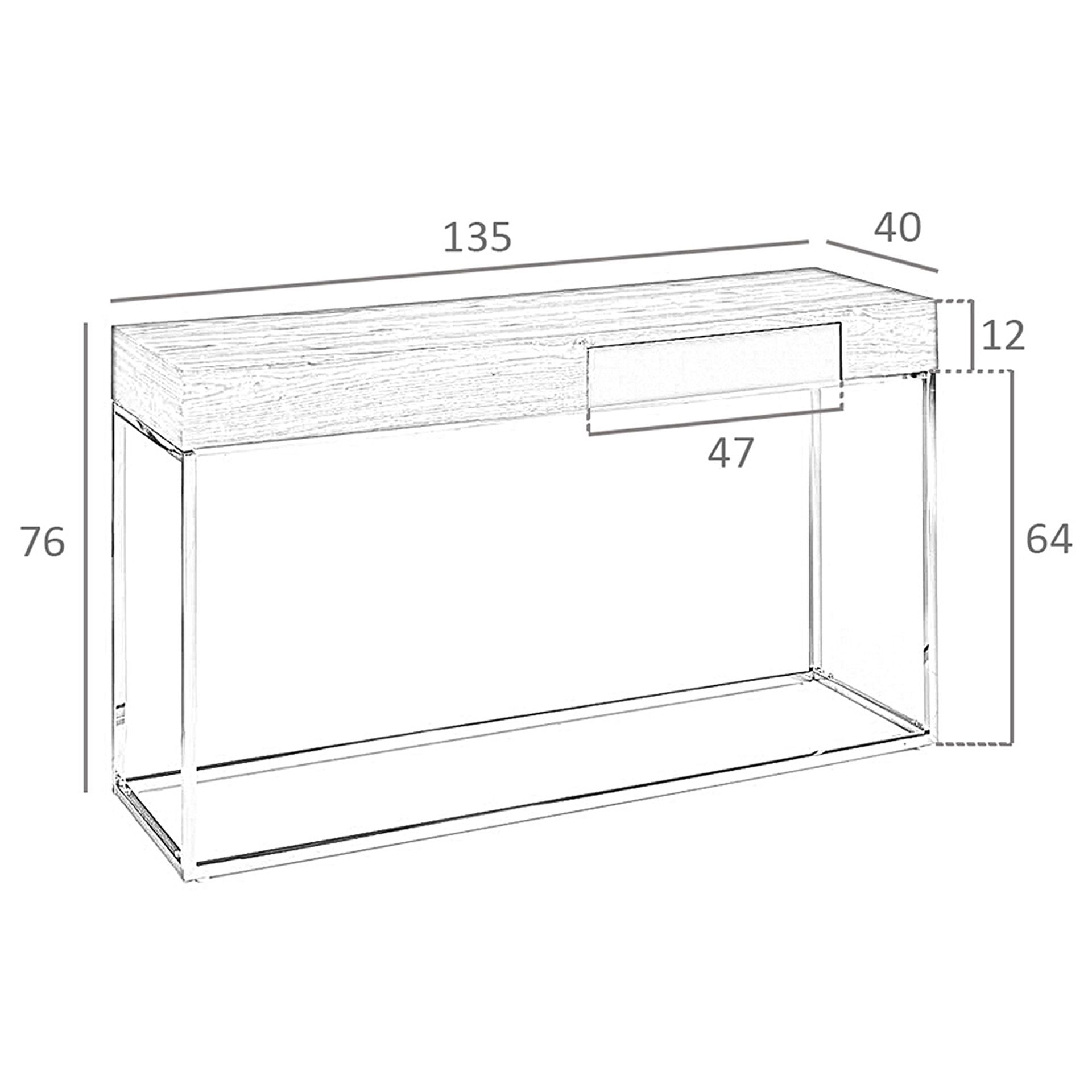 Consolle rettangolare in noce e acciaio cromato