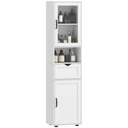 Colonna Bagno in Legno con 2 Armadietti, Cassetto e Ripiano Aperto, 40x30x165 cm, Bianco