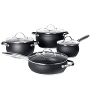 Trade Shop - Set Batteria Di Pentole Con Coperchi 8 Pezzi In Acciaio Inox Linea Blackcook Cucina -