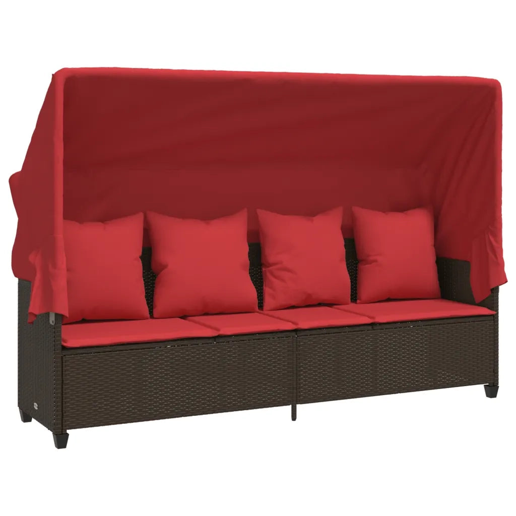 Lettino Prendisole | Sdraio da giardino | Lettino da sole con Baldacchino e Cuscini Marrone Polyrattan