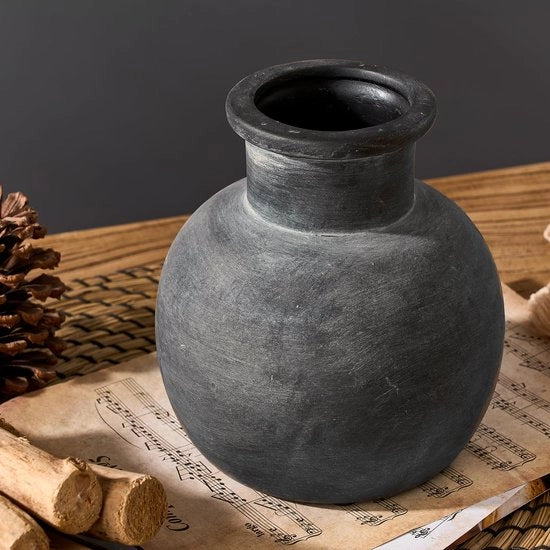 Vaso ceramico antico 6", decorazione boho, vaso decorativo rustico per arredamento, camera da soggiorno, ingresso, matrimonio, nero