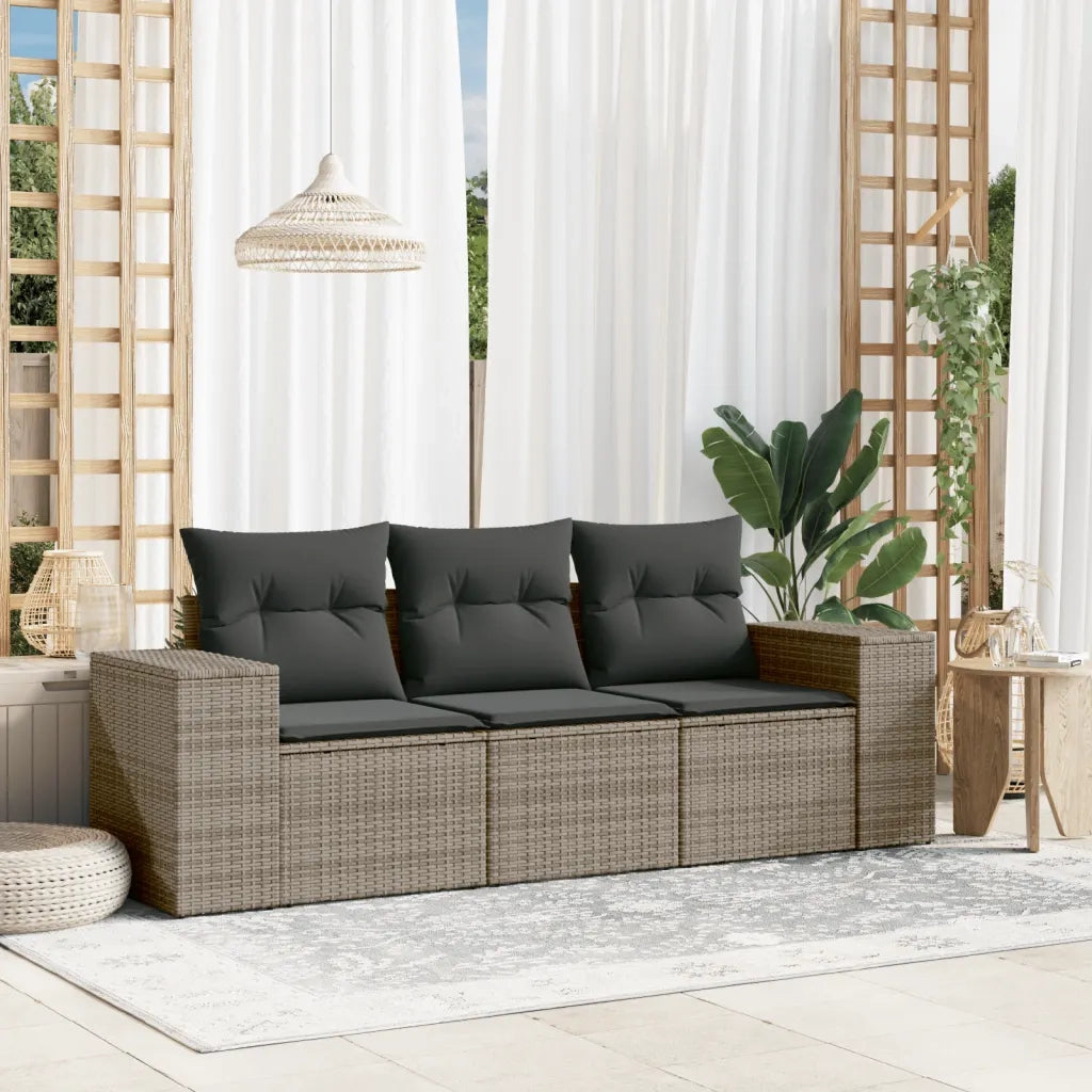 Salotto da Giardino-Set Divani da Giardino 3 pz con Cuscini Grigio in Polyrattan 387094