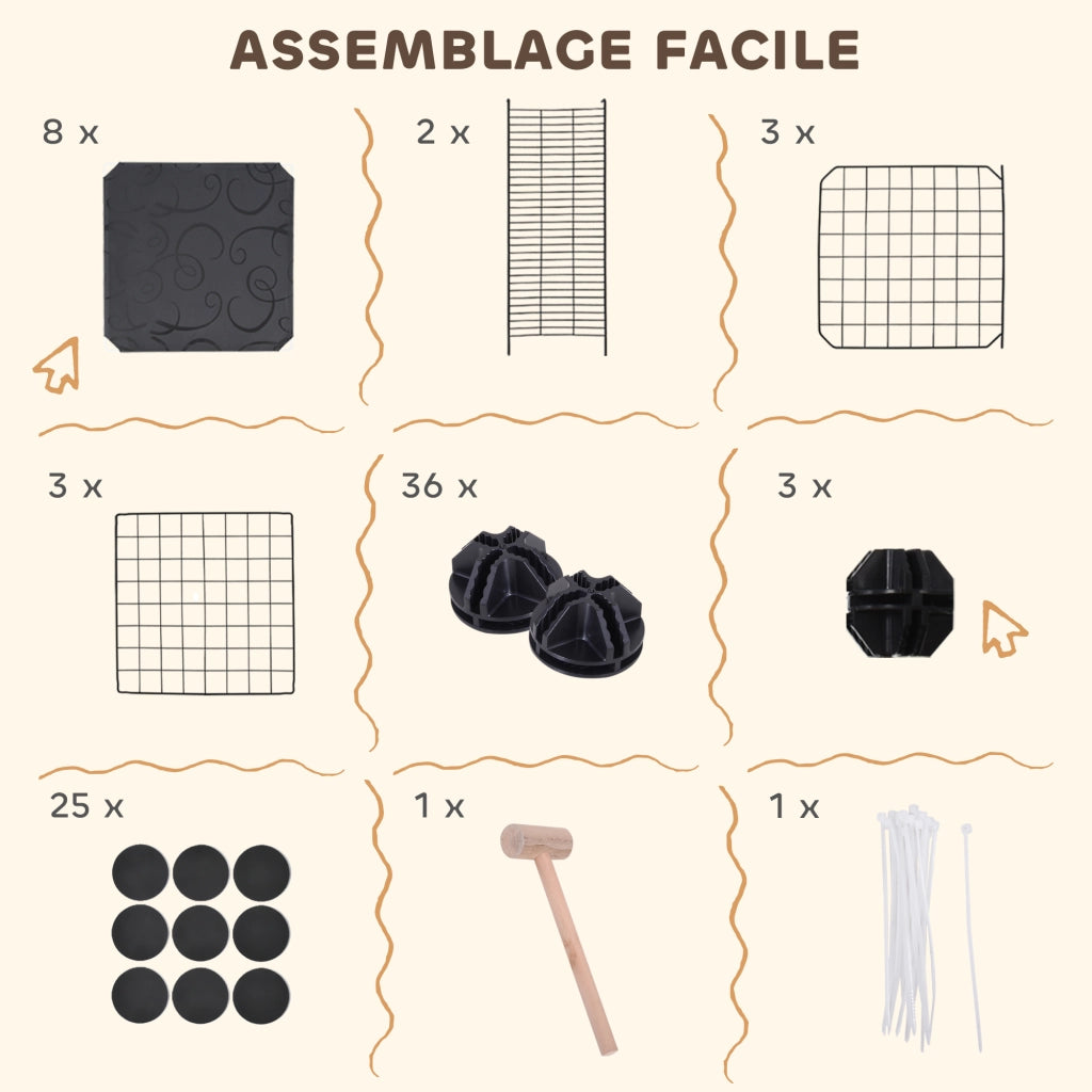 Recinto modulare per piccoli animali ¨C Xylo ¨C 3 livelli, 39 pannelli, rampe, metallo, 70x70x105 cm, nero