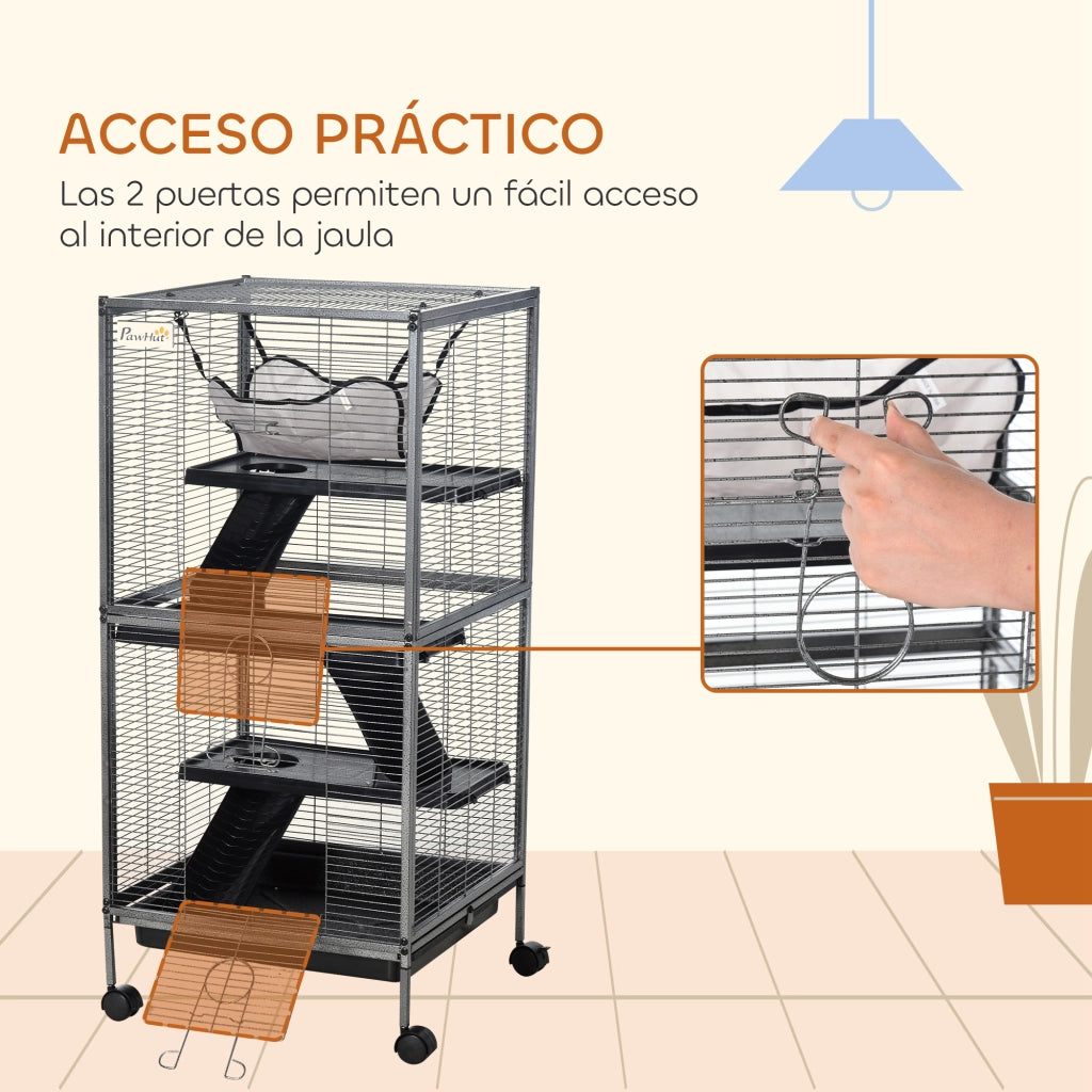 Parco per Animali Domestici con Ruote 2 Porte 3 Rampe ¨C zephmum ¨C Grigio 52x52x113,5cm