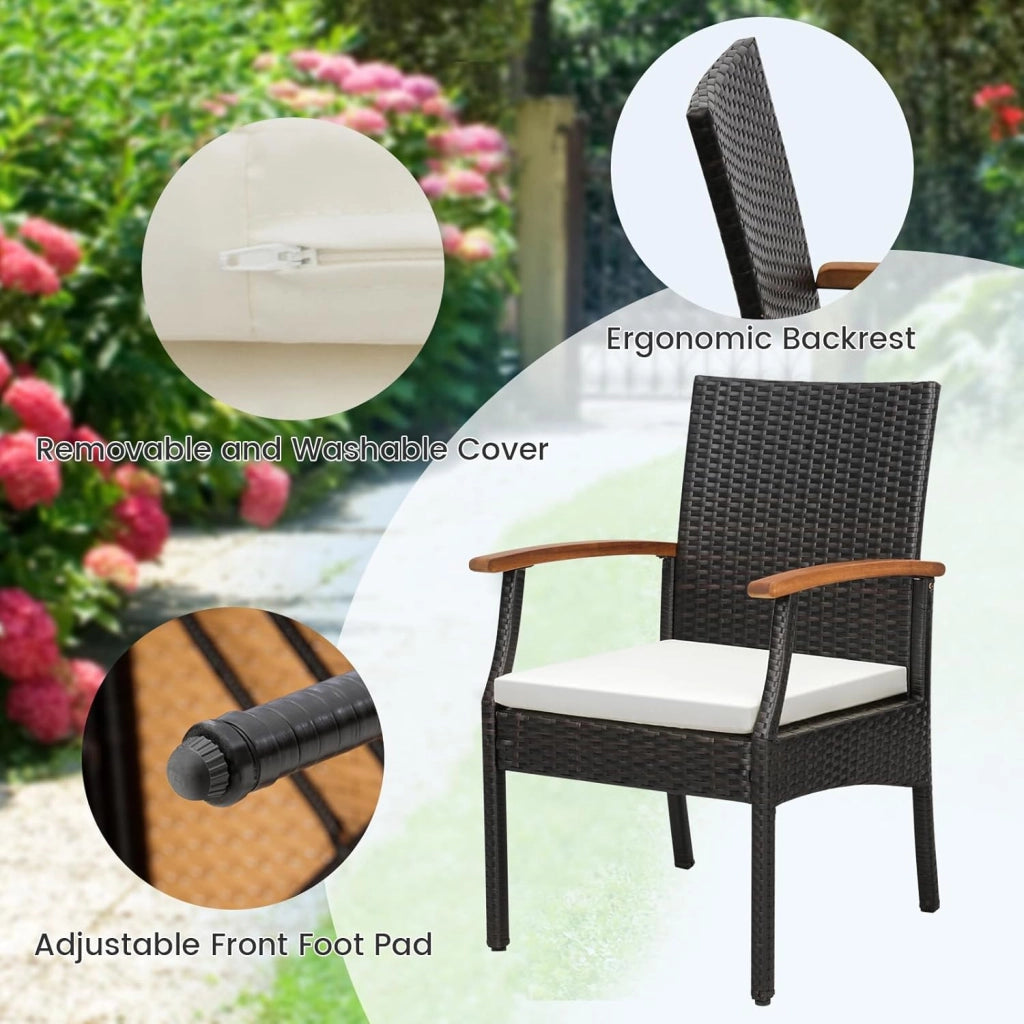 Set di 2 Sedie in Rattan, Sedia Giardino Poltrone da Esterno con Cuscini per Seduta con Cerniera, Set di 2 Comode Sedie per Giardino, Patio, Terrazza(Modello A, 54,5x61,5x89cm)