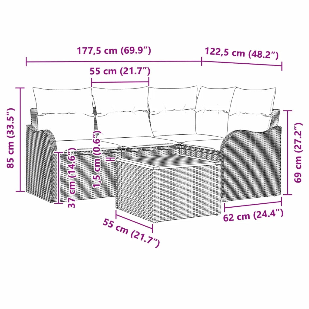 Set Divano da Giardino 5 pz Grigio polyrattan 3347451
