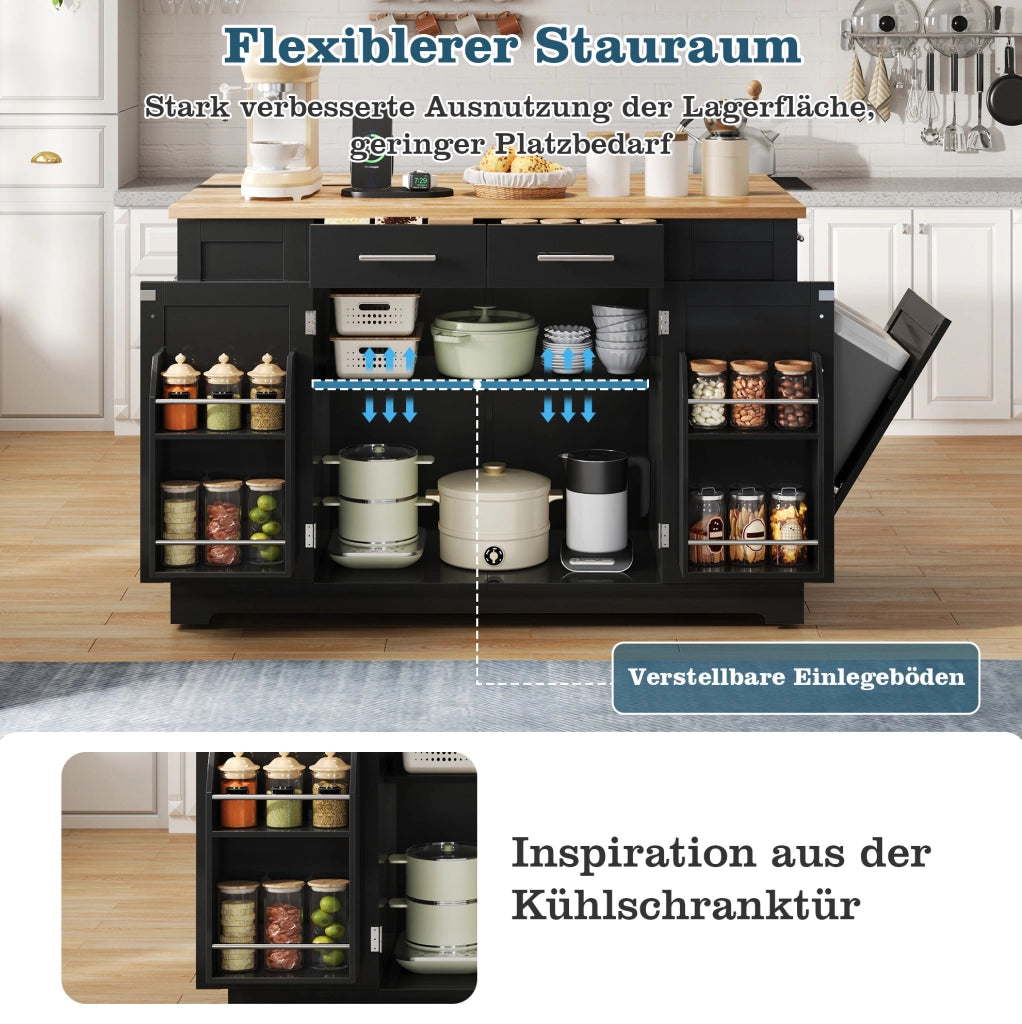 Isola cucina mobile 138 cm con piano ribaltabile e prese