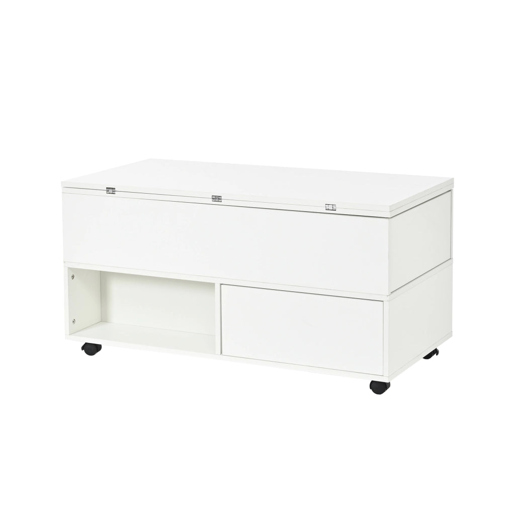 Tavolino da caffè alzabile con 4 cassetti; 2 vani aperti e ruote con freno; per soggiorno e studio; 100 × 50 × 52 cm