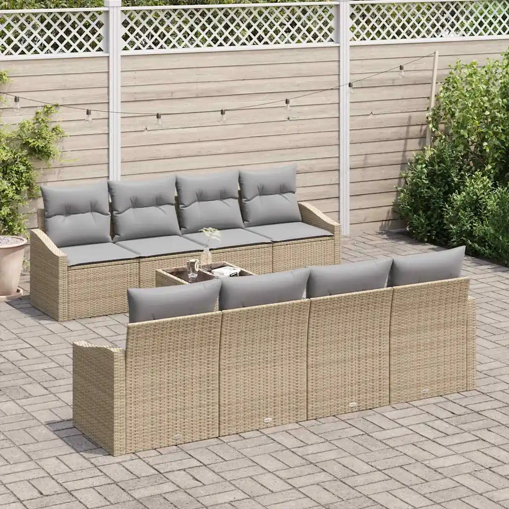 Set di divani con cuscino 7 pcs Beige e grigio polyrattan