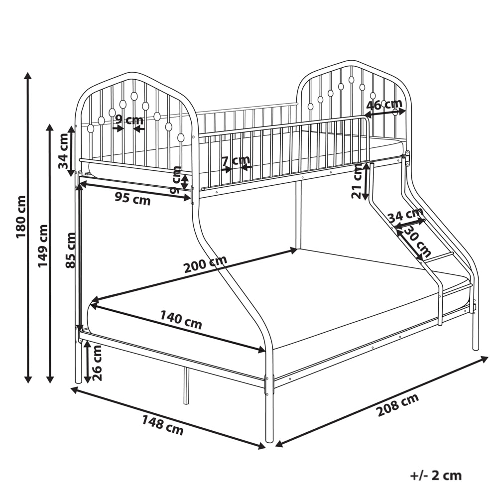 Letto a castello per bambini Camera dei bambini letto alto nero struttura in ferro 90/140 x 200 cm
