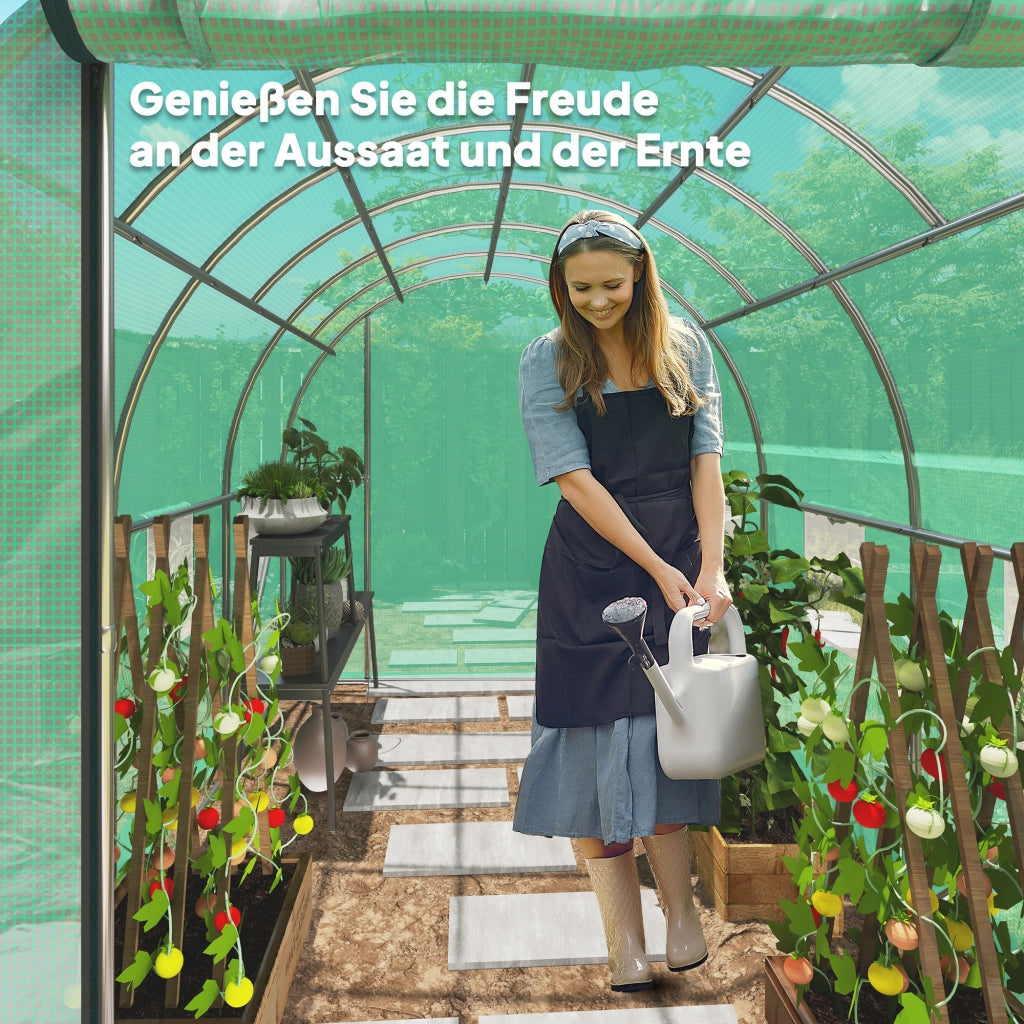 SERRA da giardino in plastica verde con porta arrotolabile e finestre a rete