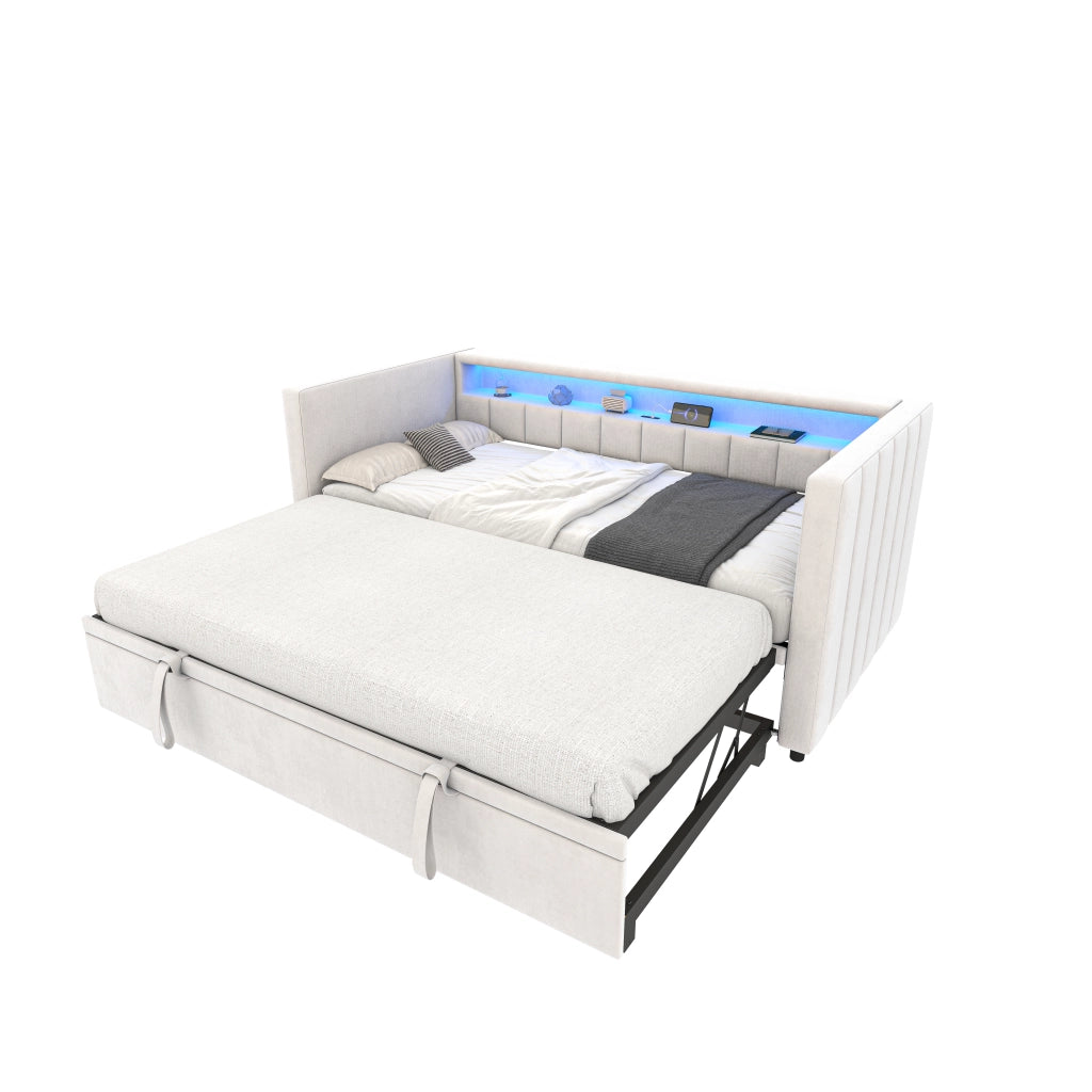 Divano letto multifunzionale - Zephmum- 90x190 cm - Beige - USB-C, LED, stoccaggio
