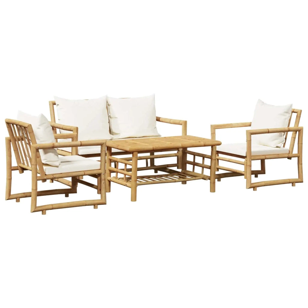 Set Divani da Giardino 4 pz con Cuscini in Bambù 43159