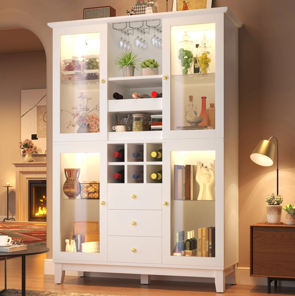 Mobile portavino bianco con LED RGB app, 3 cassetti e portabottiglie