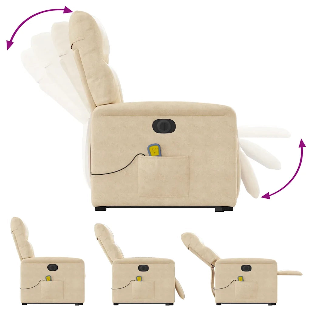 Poltrona Alzapersona Reclinabile Massaggiante Crema Microfibra 3303112
