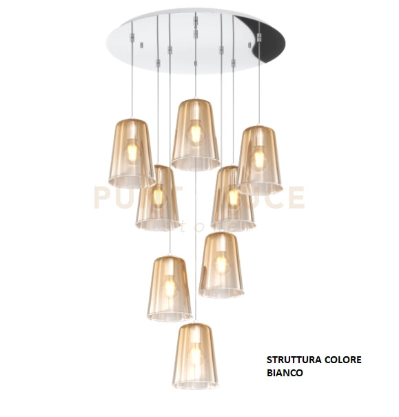SOSPENSIONE BIANCO TONDA 8 LUCI AMBRA 1164BI-S8 T-AM