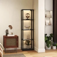 Lampada da Terra LED con Ripiano a 4 Livelli, Lampada da Terra a LED con 4 Ripiani in Vetro, Interruttore a Pedale, MDF, Nero