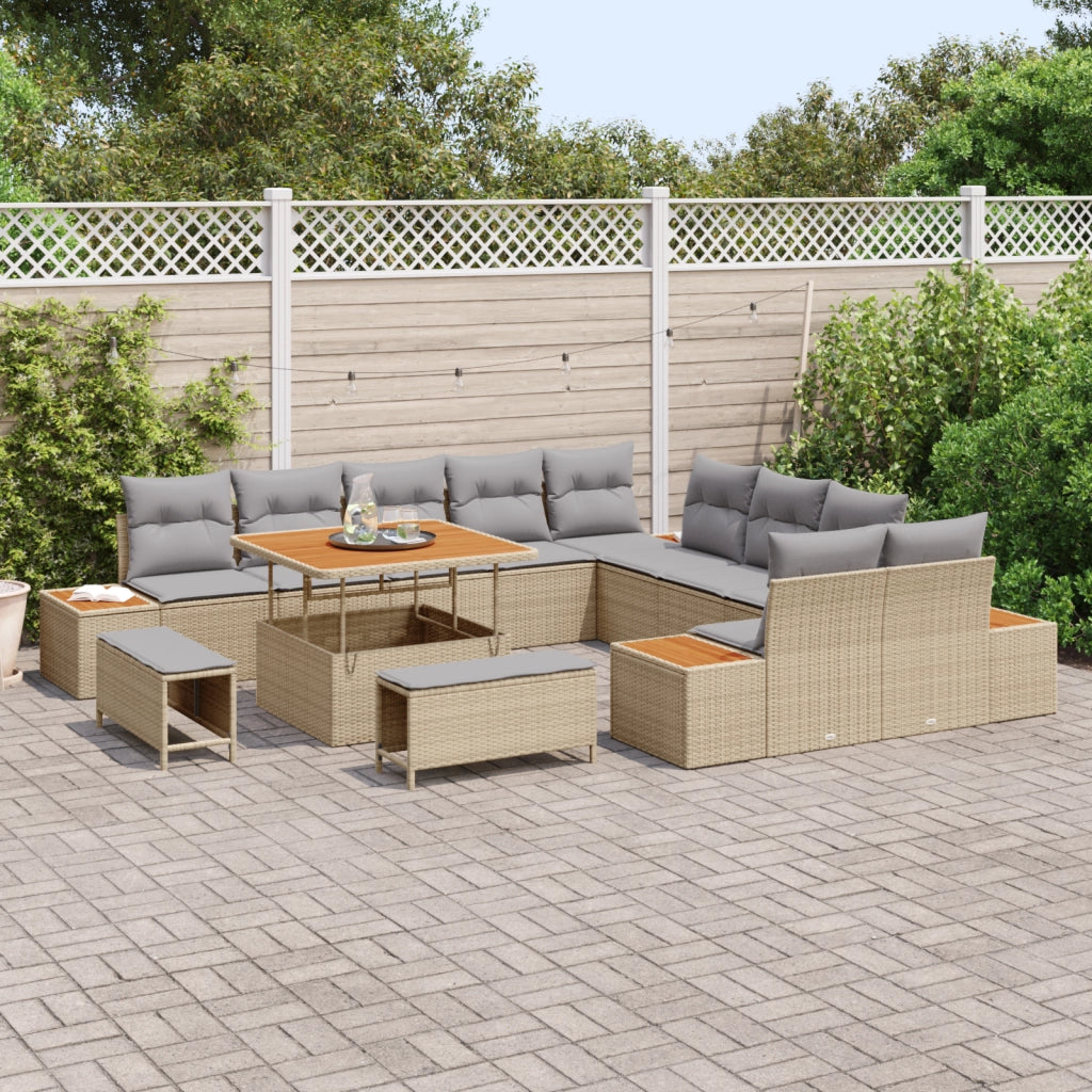 Set di divani da giardino  da 13 pezzi con cuscini beige in polyrattan