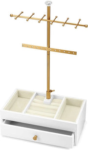 Supporto per gioielli 2 in 1 Bianco con base per caricabatterie per collane, orecchini, anelli, bracciali (23x12,5x38 cm)