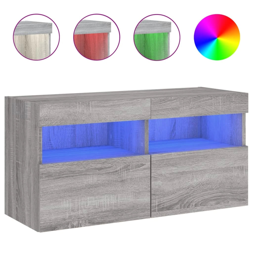 Mobile TV multimediale mensola TV credenza mobile TV parete attrezzata per sala da pranzo soggiorno camera da letto con luci LED Sonoma 80 x 30 x 40 cm grigio 02_0028057