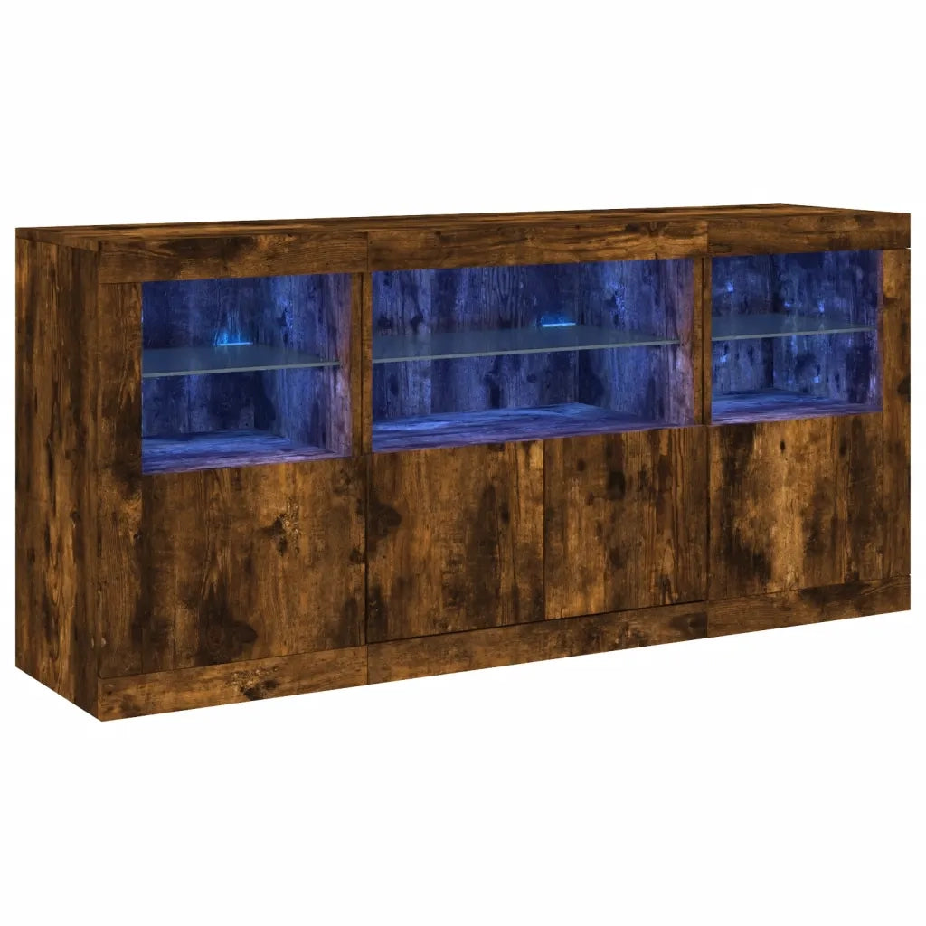 Credenza con Luci LED Rovere Fumo 142,5x37x67 cm 3209069