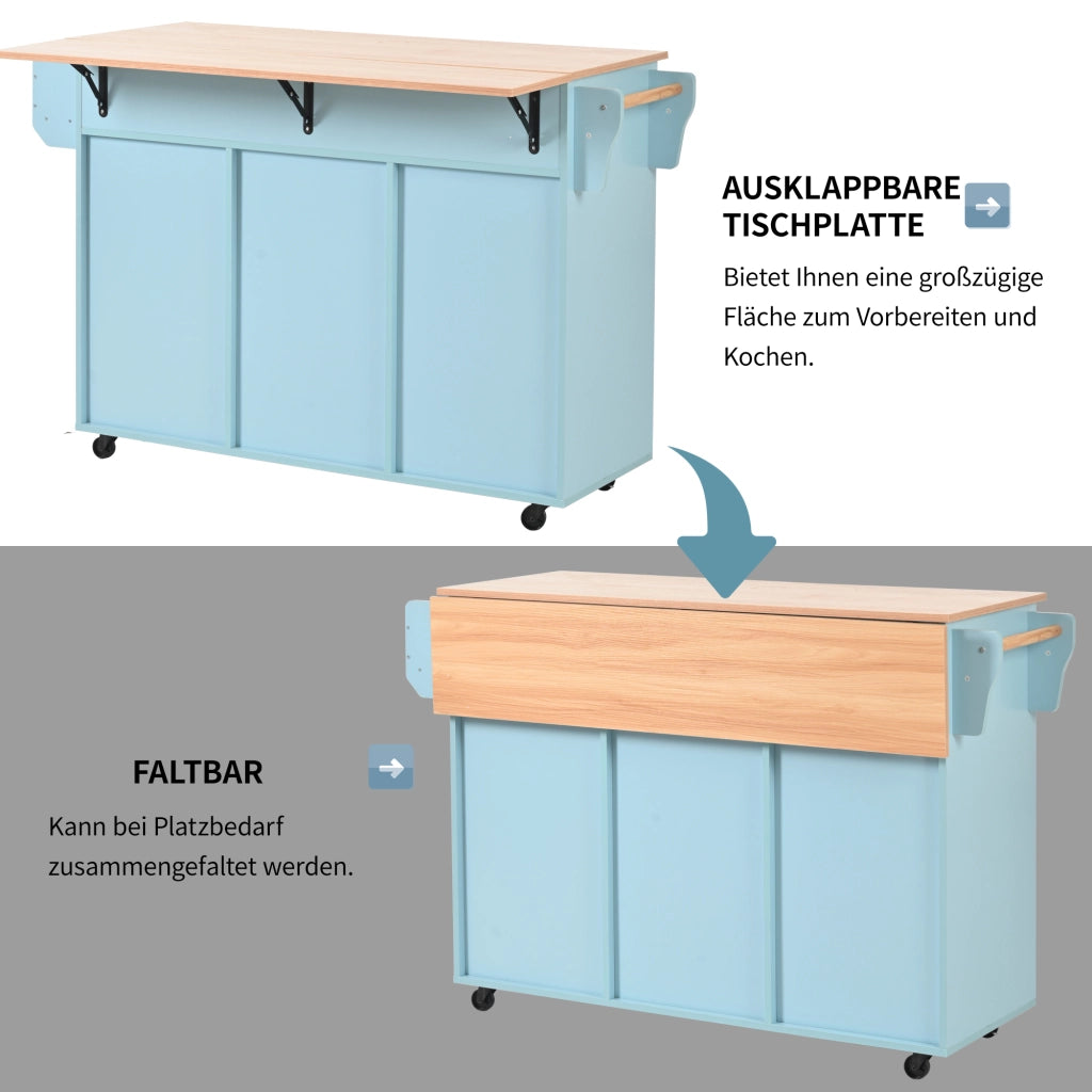 CARRELLO DA CUCINA con piano ribaltabile 139x46(71)x91,5 cm Blu MDF