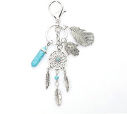 Sostegno per Chiavi Stile Bohemien - Sostegno per Chiavi in Metallo - Chiave da Sogno - Regalo per Donna - Blu Pastello - Argento - Anello per Chiave