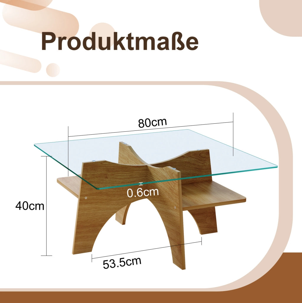 Tavolino da salotto 80x80x40 cm con piano in vetro di sicurezza; struttura in MDF; trasparente