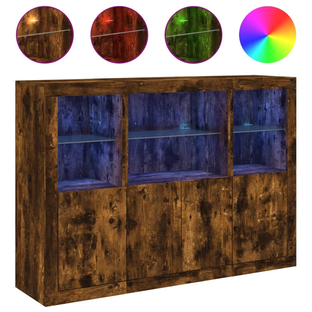 Buffet credenza cassettiera armadio mobile contenitore organizer per cucina soggiorno salotto con luci LED 3 pezzi legno ingegnerizzato marrone 02_0037210
