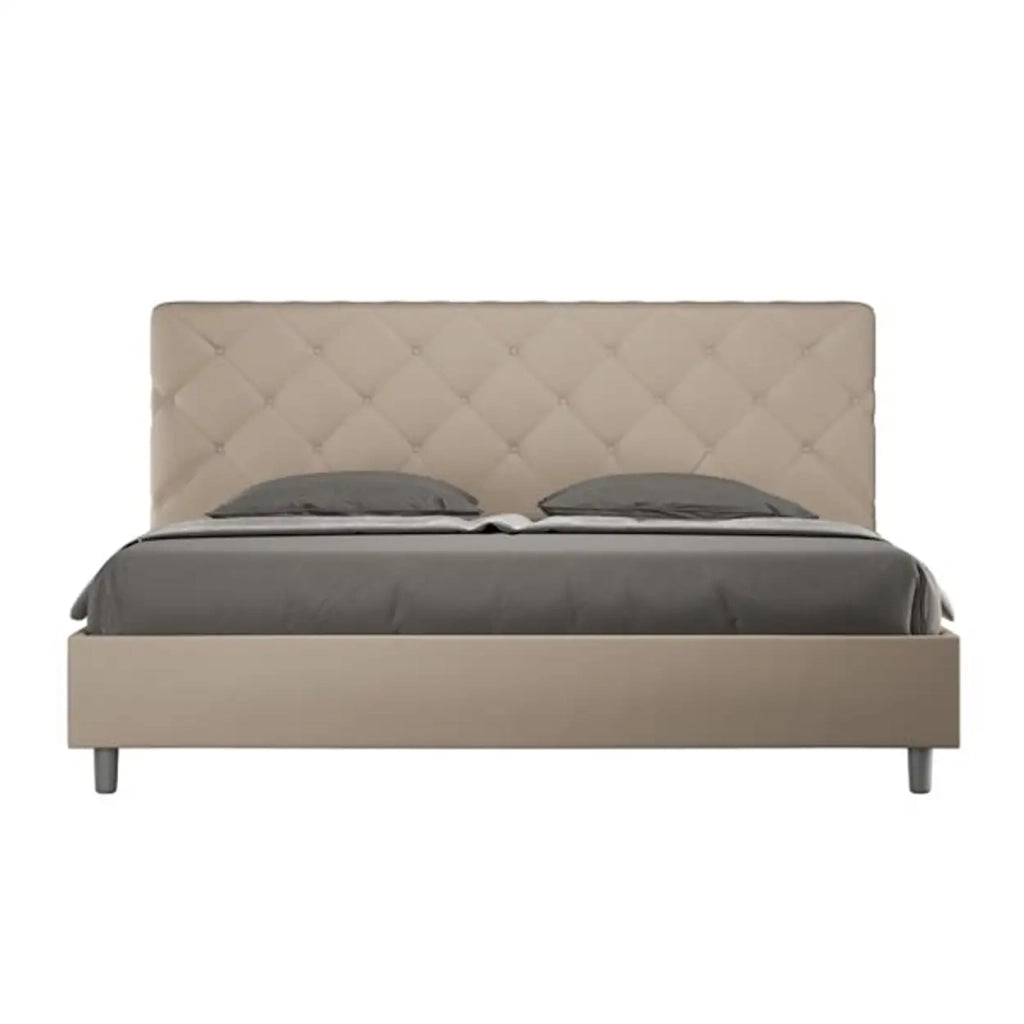 Letto matrimoniale king size con rete imbottito 200x210 similpelle tortora Priya