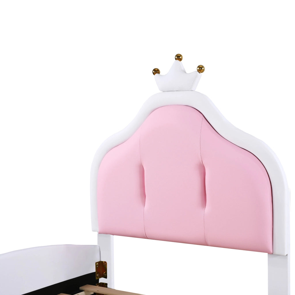 LETTO imbottito 90x200 cm bianco/rosa in pelle sintetica