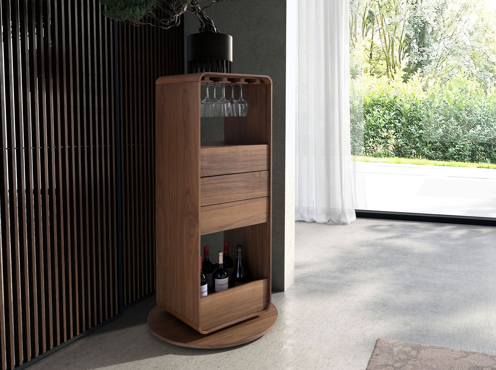 Mobile bar girevole in noce