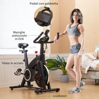 Cyclette Magnetica con Volano 10 kg Sedile e Manubrio Regolabili Monitor LCD e Porta Tablet Nero