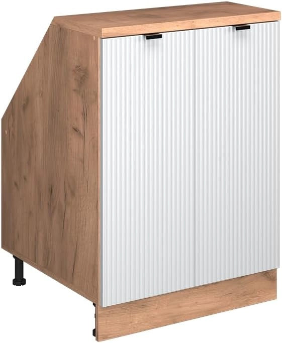 Mobile sottotetto Rion, Ondulazione bianca, 60 x 81.6 cm con 2 porte, carcassa 60 cm profondità, adatto per il salvaspazio sotto tetti spioventi