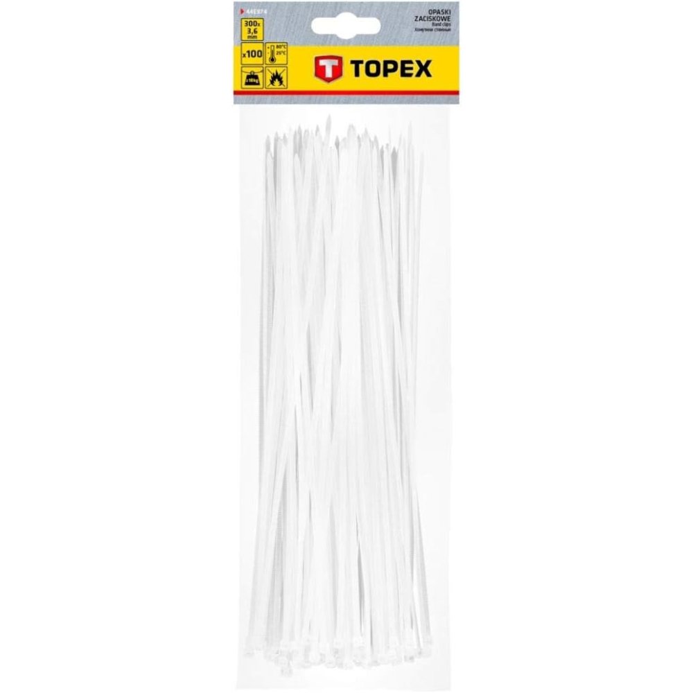 Topex 44e974 fascette per cavi 3 3,6mmx300mm, 100 pezzi ds