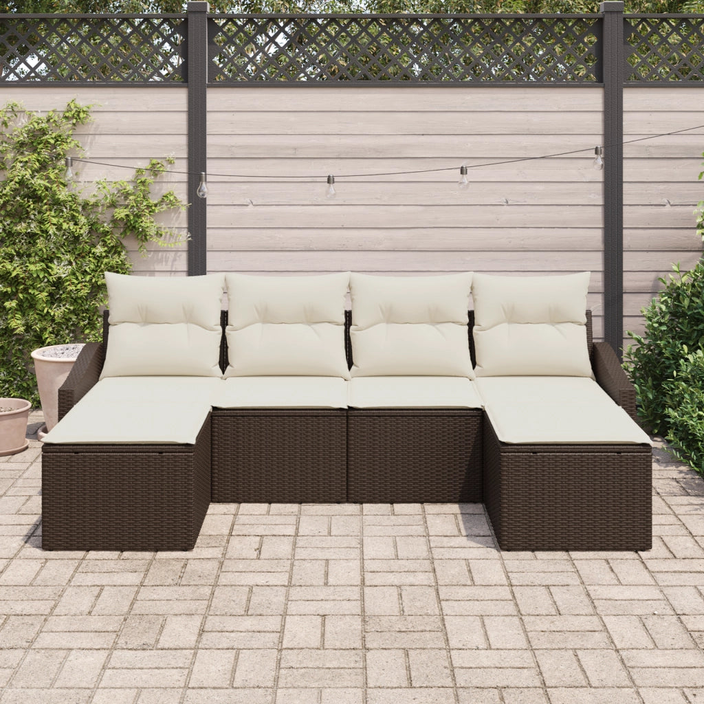 Set di Divani da Giardino a 6 Pezzi con Cuscini Marrone Polyrattan
