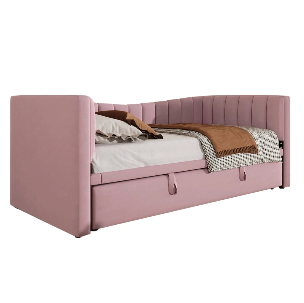 Divano letto 90x200 cm (180x200 cm) con letto estraibile in velluto rosa