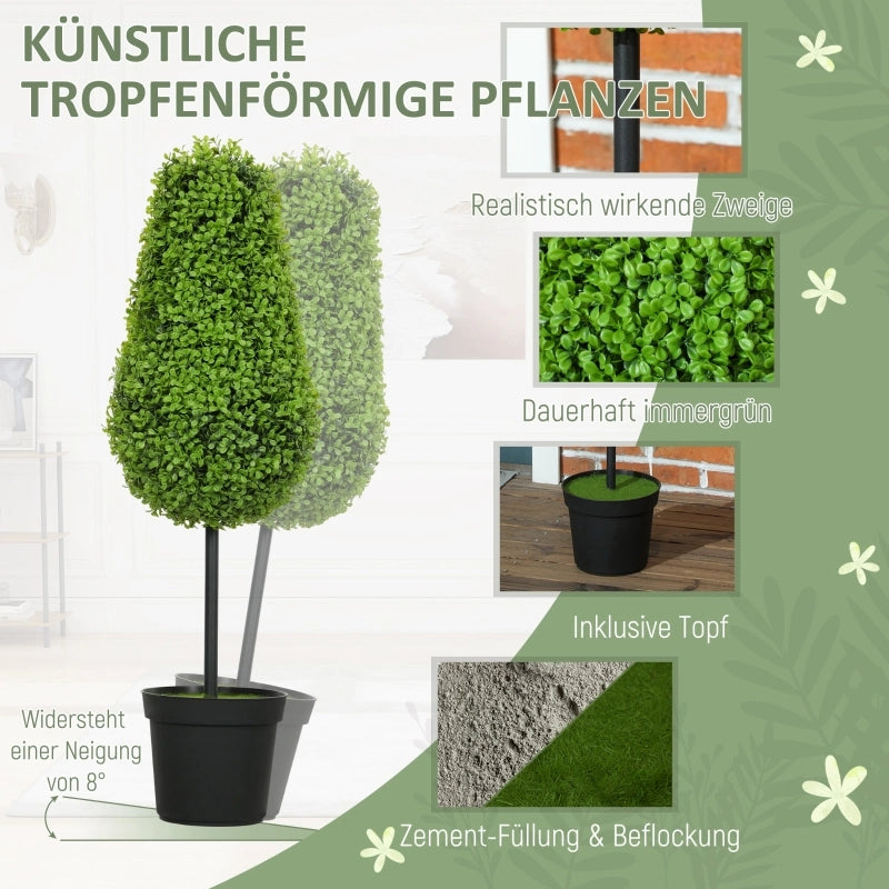 Set di 2 piante artificiali di bosso a forma di goccia, alte 90 cm, in plastica, in vaso, per una decorazione moderna.