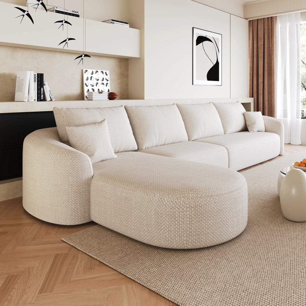 Divano angolare modulare 336 cm in tessuto bianco; senza montaggio