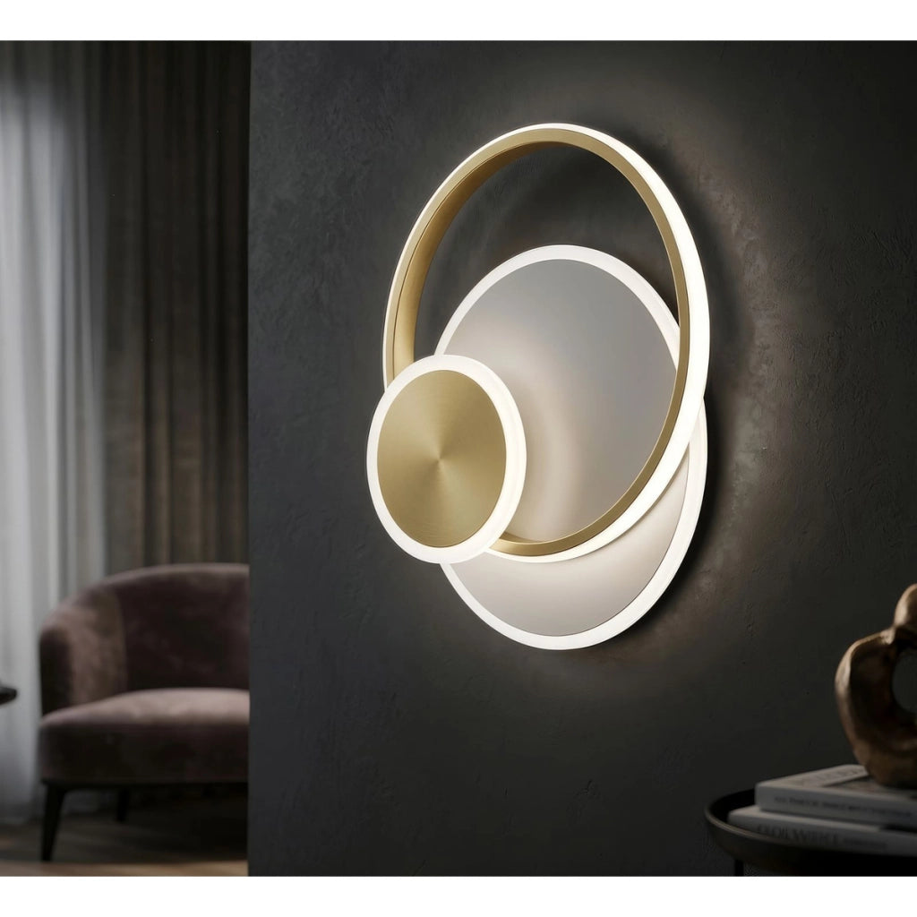 Lampada da parete Dish circolare in alluminio oro e bianco