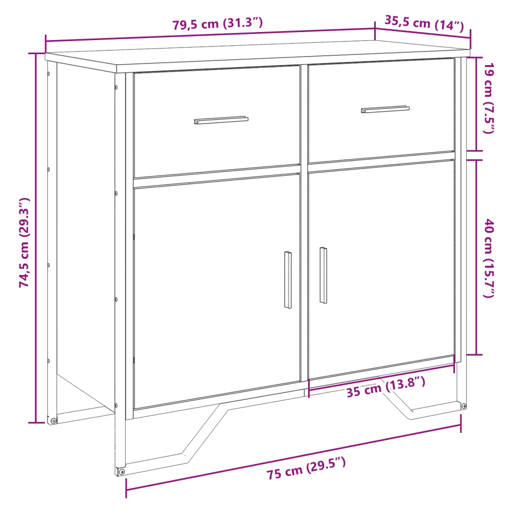vidaXL Credenza Grigio Sonoma 79,5x35,5x74,5 cm in Legno Multistrato