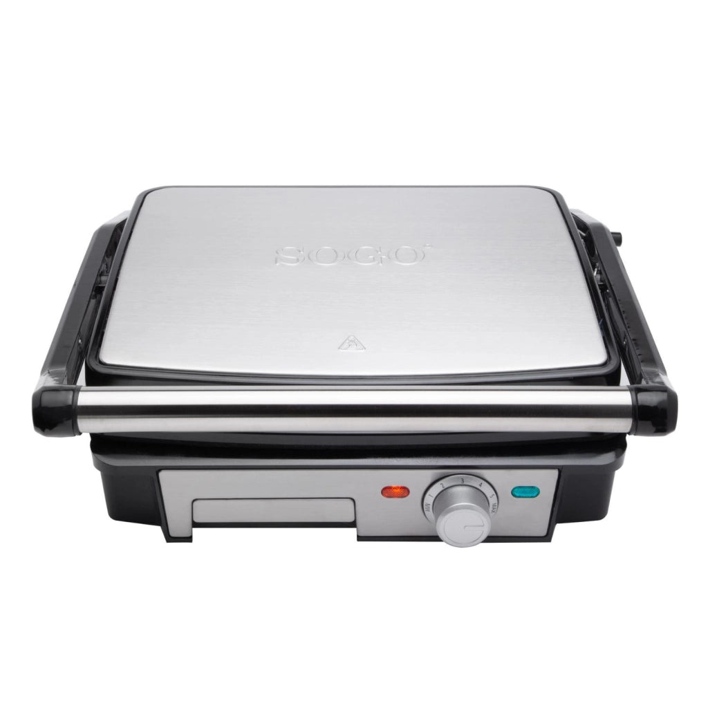 Piastra grill elettrica 2000W con tostiera 4 fette, apertura 180° acciaio inox antiaderente cucina - SOGO